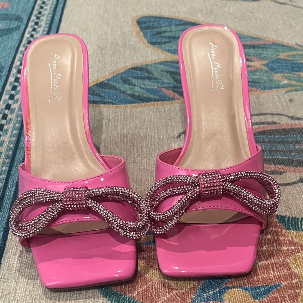 Anne Michelle Zeal-77 Rhinestone Bow Mule Pink
